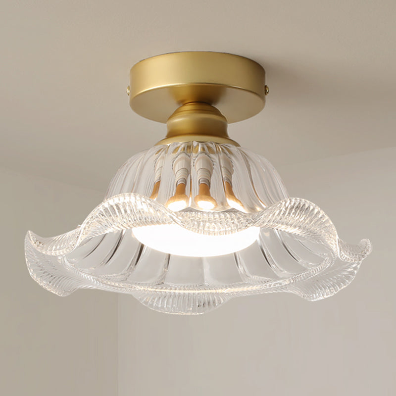 Glass Flower Ceiling Mounted Fixture Simplicity Gold Semi Flush Light