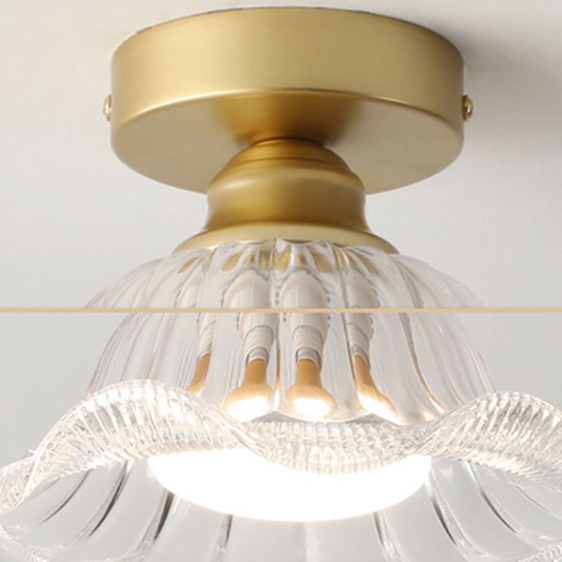 Glass Flower Ceiling Mounted Fixture Simplicity Gold Semi Flush Light