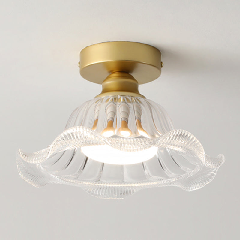 Glass Flower Ceiling Mounted Fixture Simplicity Gold Semi Flush Light