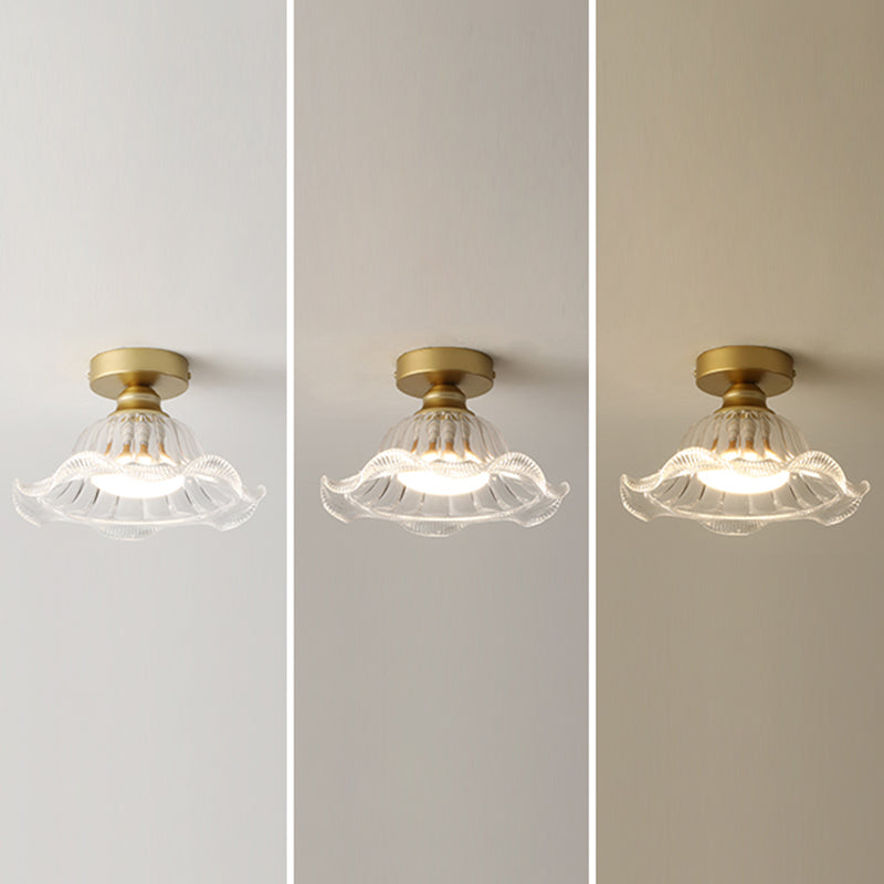 Glass Flower Ceiling Mounted Fixture Simplicity Gold Semi Flush Light