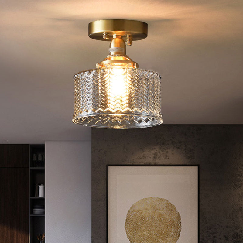 Nordic Cylinder Ceiling Mounted Fixture Glass Bedroom Ceiling Lamp in Gold