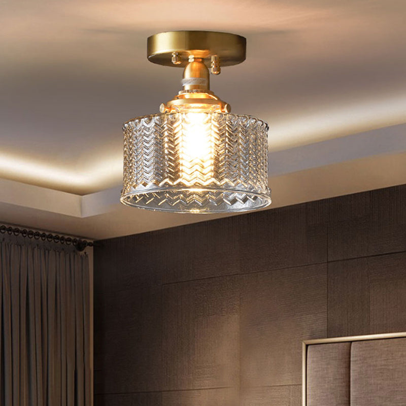 Nordic Cylinder Ceiling Mounted Fixture Glass Bedroom Ceiling Lamp in Gold