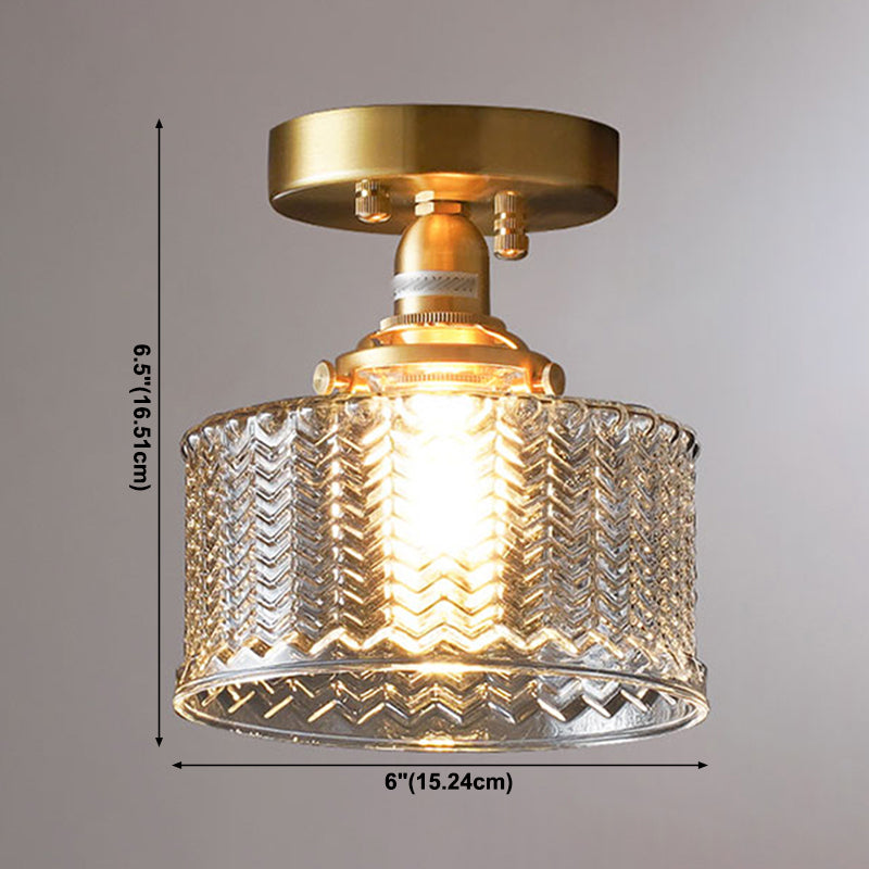 Nordic Cylinder Ceiling Mounted Fixture Glass Bedroom Ceiling Lamp in Gold