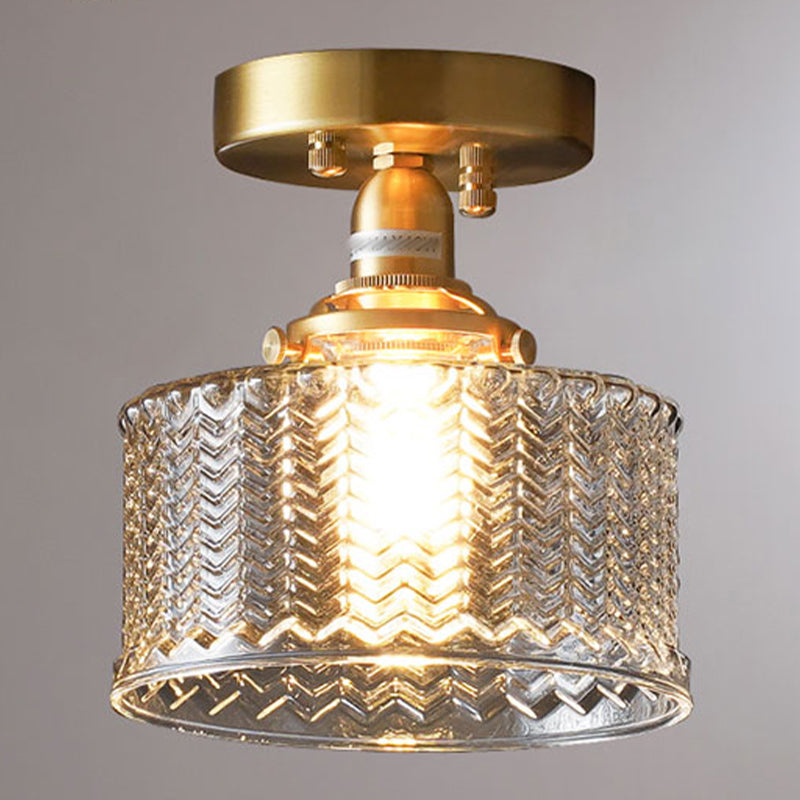 Nordic Cylinder Ceiling Mounted Fixture Glass Bedroom Ceiling Lamp in Gold