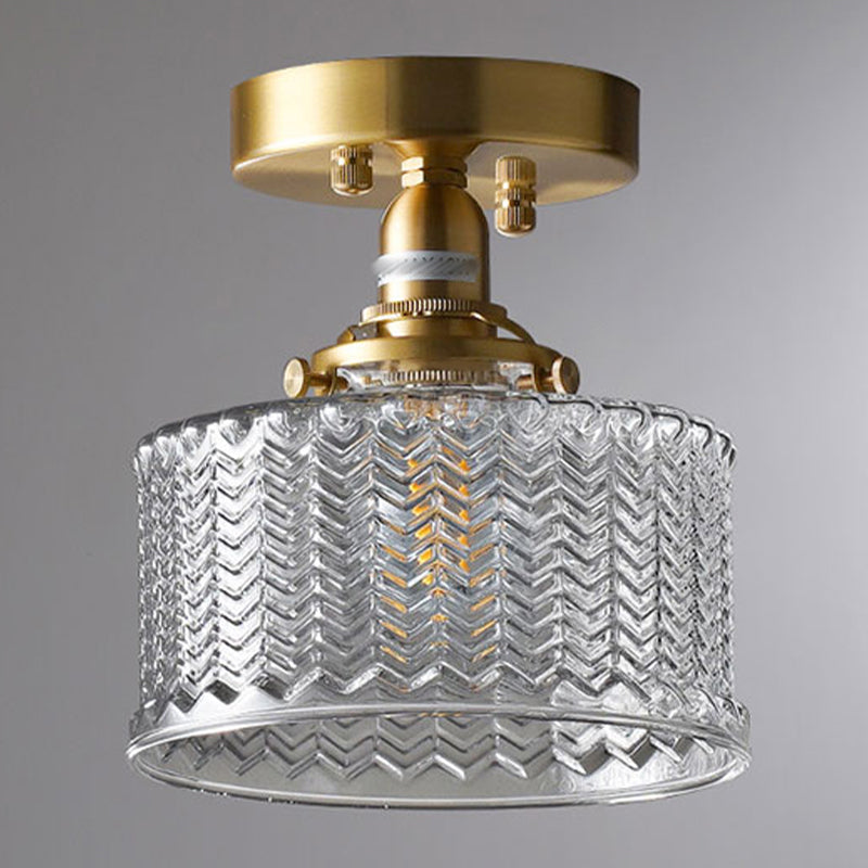 Nordic Cylinder Ceiling Mounted Fixture Glass Bedroom Ceiling Lamp in Gold