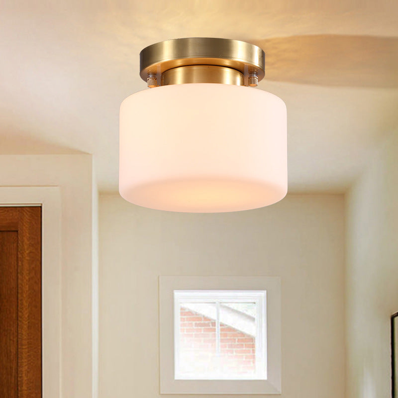 Gold Close to Ceiling Lighting Minimalist Glass Cylinder Semi-Flush Mount