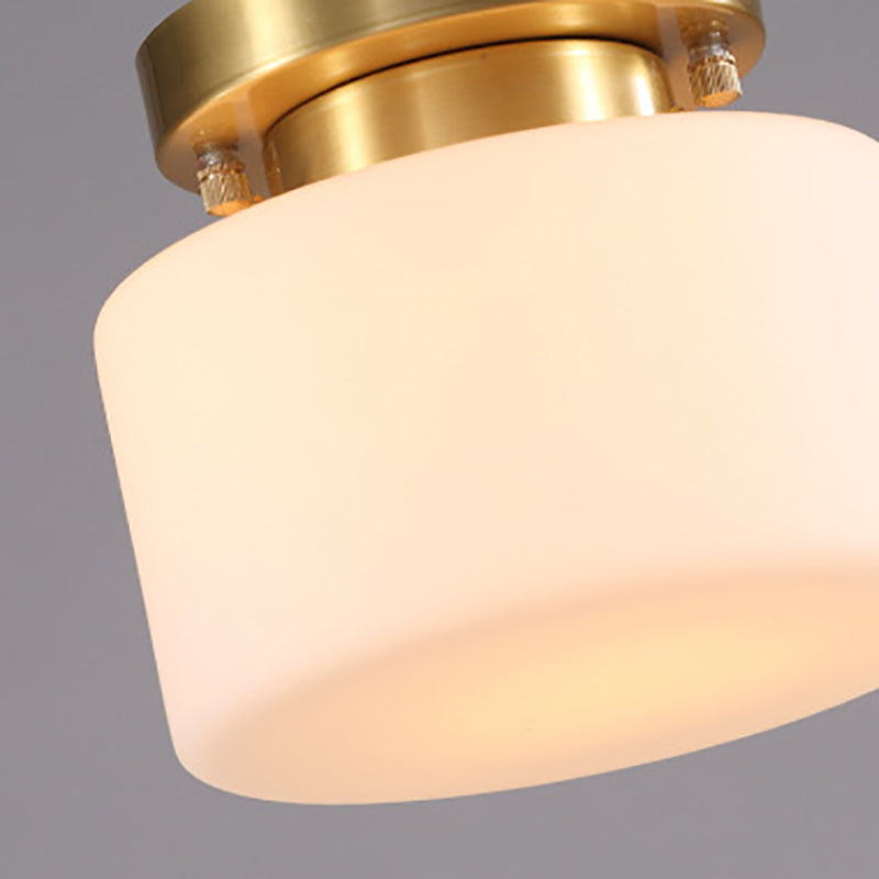 Gold Close to Ceiling Lighting Minimalist Glass Cylinder Semi-Flush Mount
