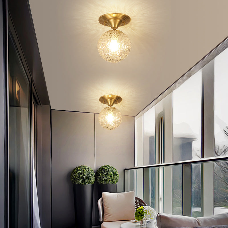 Spherical Glass Semi Flush Ceiling Light Nordic Style Gold Semi Mount Lighting