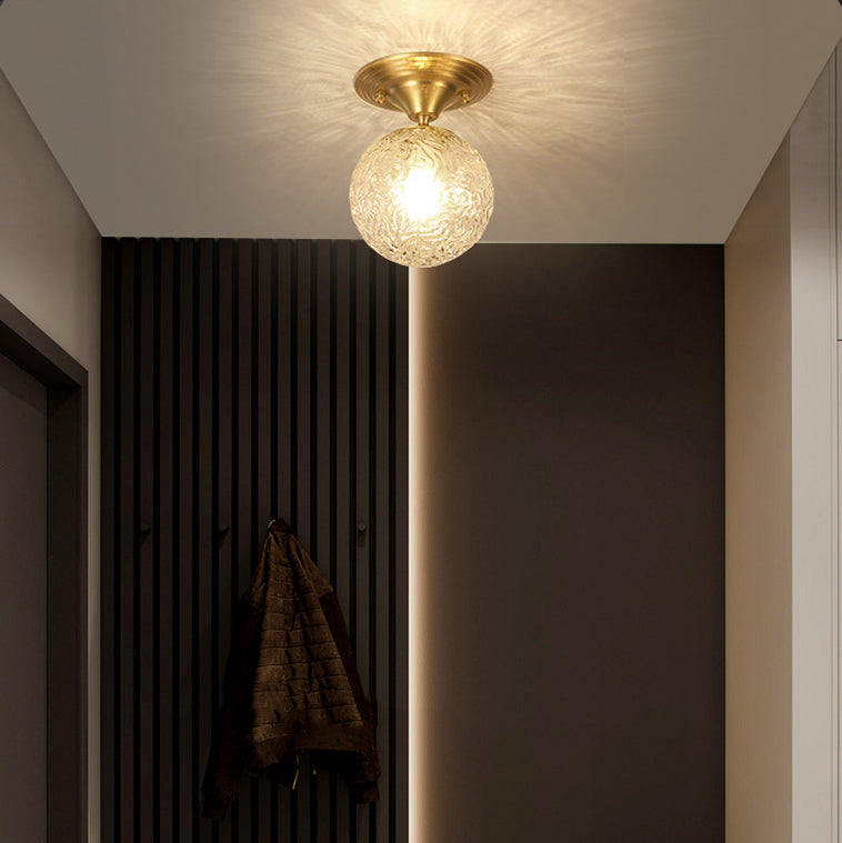Spherical Glass Semi Flush Ceiling Light Nordic Style Gold Semi Mount Lighting