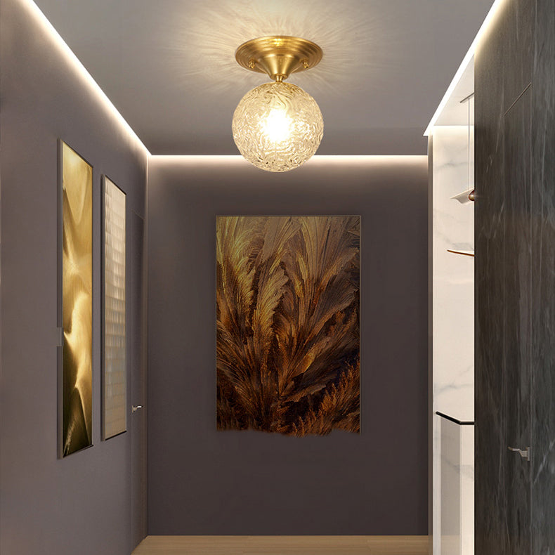 Spherical Glass Semi Flush Ceiling Light Nordic Style Gold Semi Mount Lighting