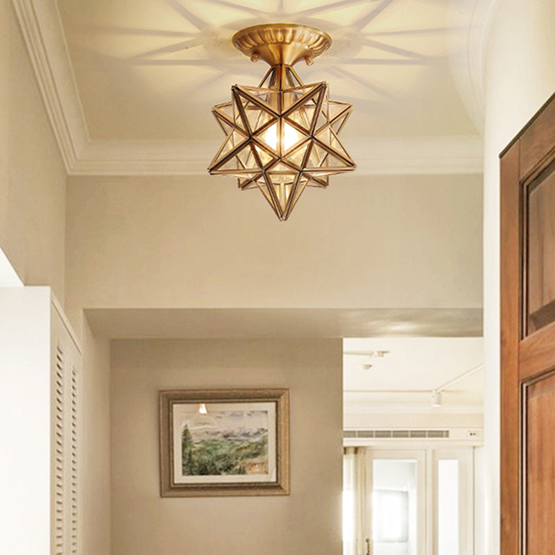Glass Gold Ceiling Mounted Light Star Shape Vintage Style Ceiling Flush Mount