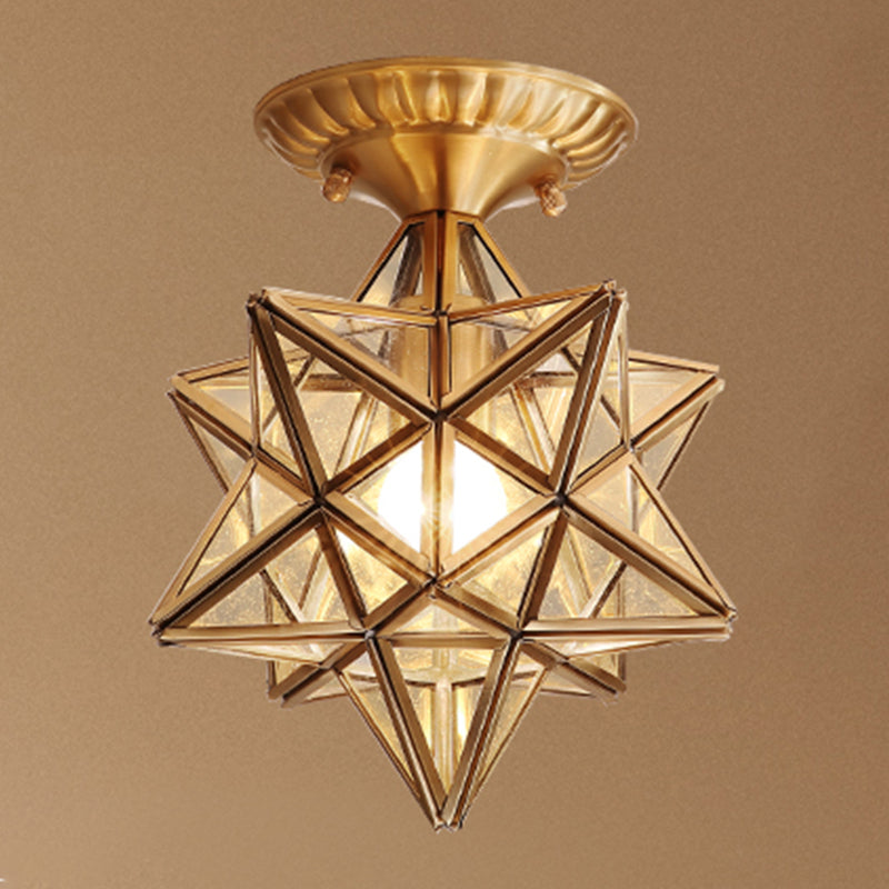 Glass Gold Ceiling Mounted Light Star Shape Vintage Style Ceiling Flush Mount