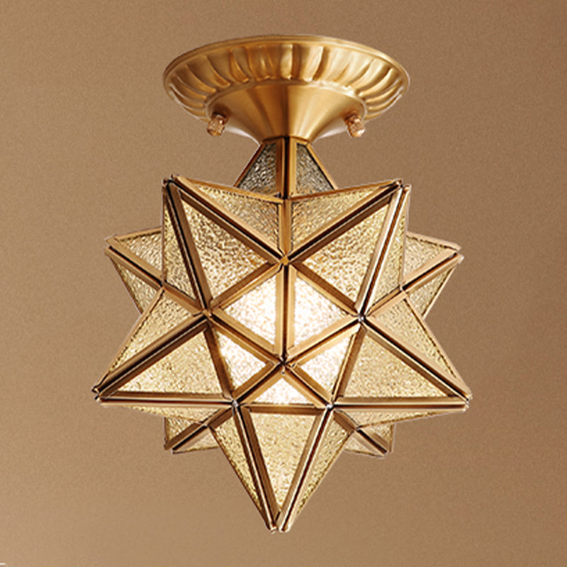 Glass Gold Ceiling Mounted Light Star Shape Vintage Style Ceiling Flush Mount