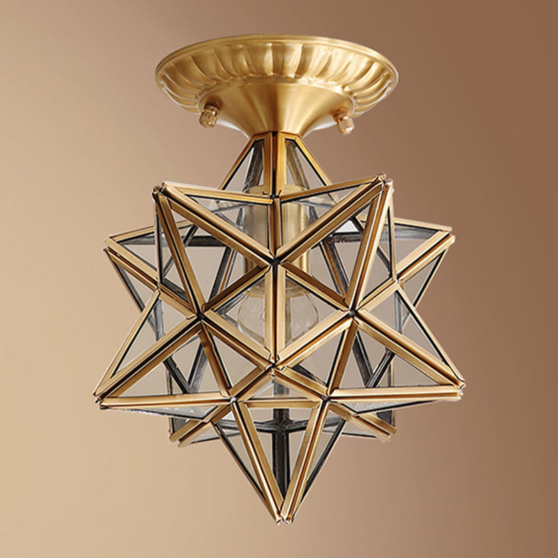 Glass Gold Ceiling Mounted Light Star Shape Vintage Style Ceiling Flush Mount