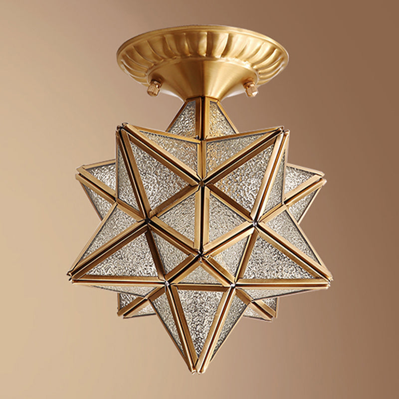 Glass Gold Ceiling Mounted Light Star Shape Vintage Style Ceiling Flush Mount