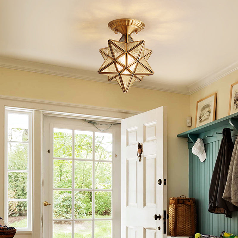 Glass Gold Ceiling Mounted Light Star Shape Vintage Style Ceiling Flush Mount