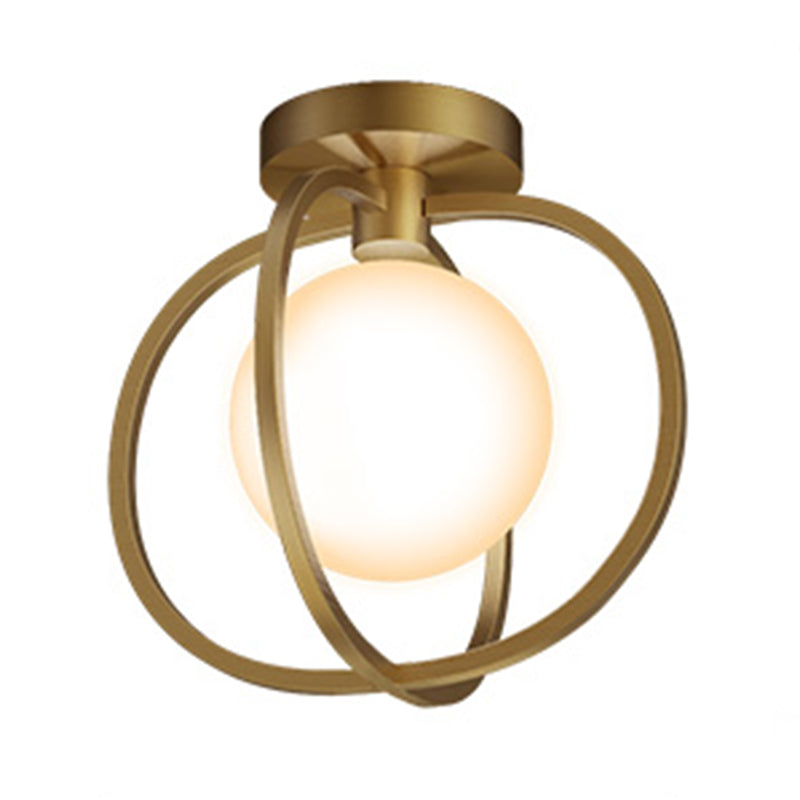 Metal Round Shade Flush Ceiling Light Industrial 1 Light Ceiling Light Fixture in Gold
