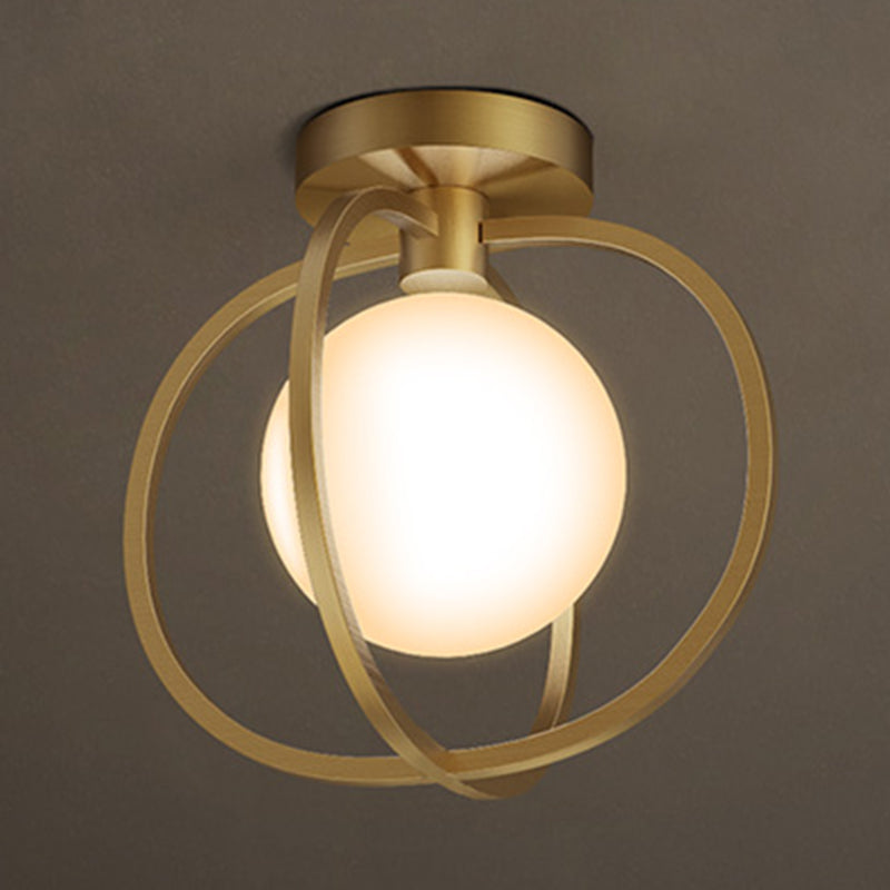 Metal Round Shade Flush Ceiling Light Industrial 1 Light Ceiling Light Fixture in Gold