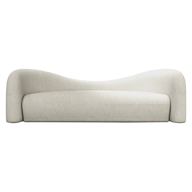 White Contemporary Curved Sofa Wool Tuxedo Arm Sofa for Living Room