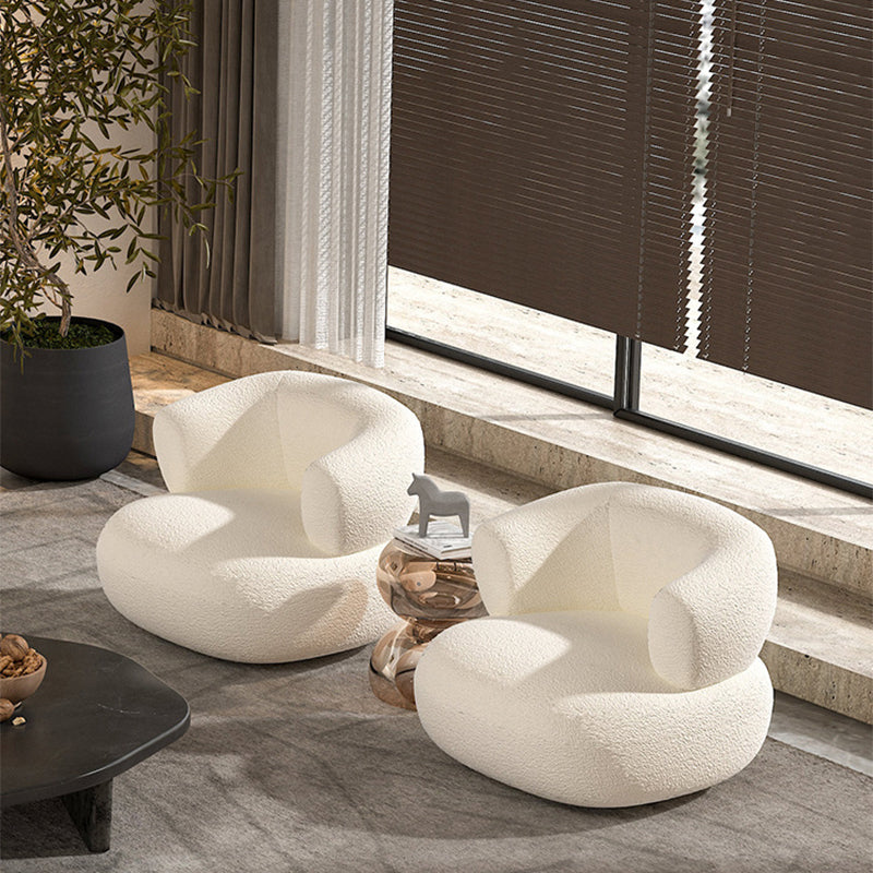 White Contemporary Curved Sofa Wool Tuxedo Arm Sofa for Living Room