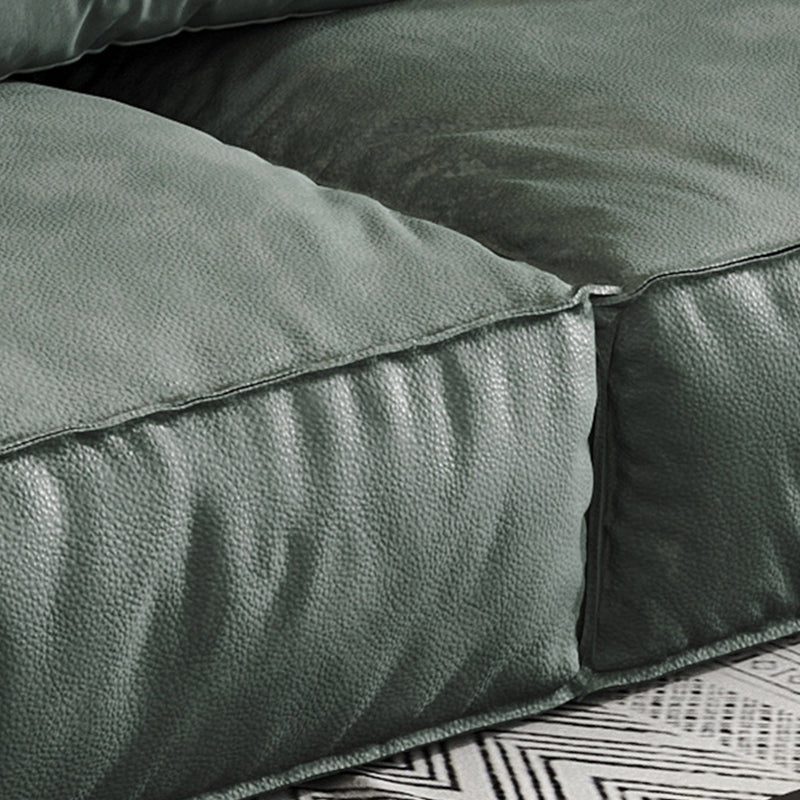 Contemporary Style Faux Leather Sofa Pillow Top Arm Sofa in Green