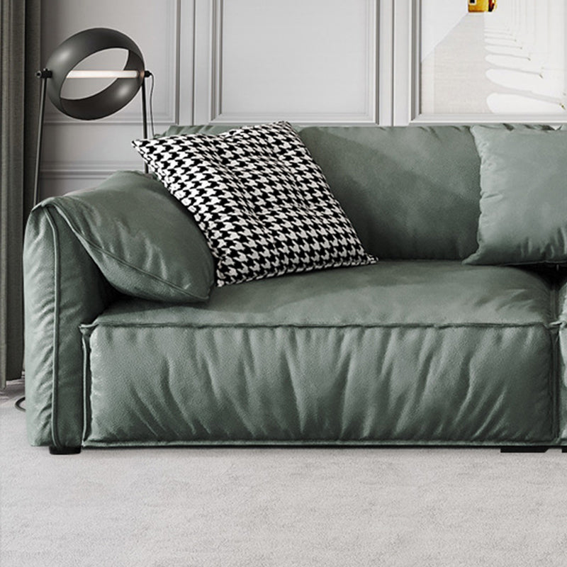 Contemporary Style Faux Leather Sofa Pillow Top Arm Sofa in Green
