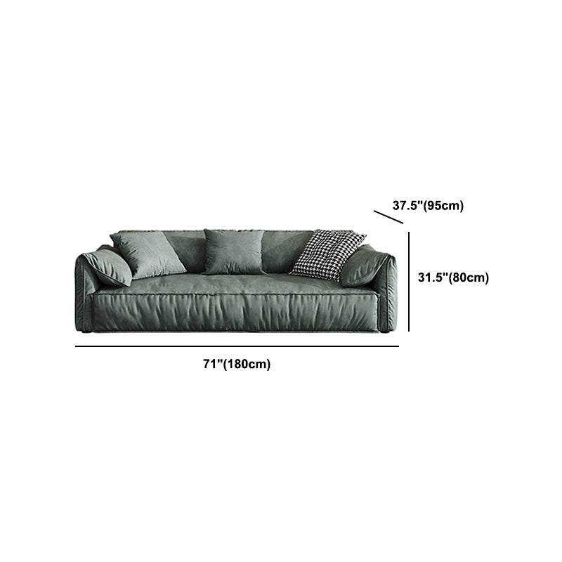 Contemporary Style Faux Leather Sofa Pillow Top Arm Sofa in Green