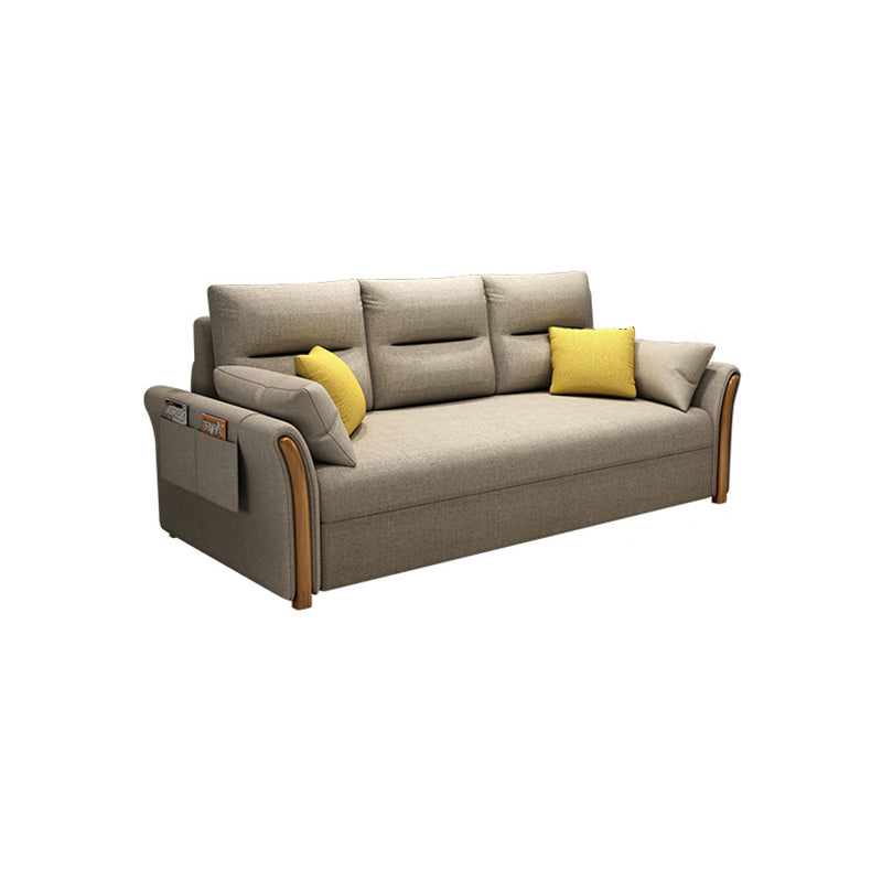 Flared Arm Sofa Bed Gray Linen Sewn Pillow Back Folding Sofa with Storage