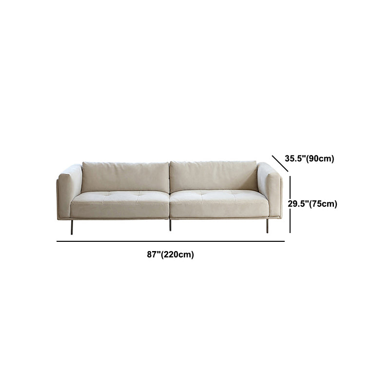 Sewn Pillow Back Sofa 29.53" H Faux Leather Sofa with Tufted Cushions in Beige