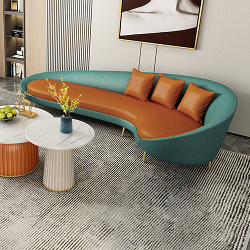 Modern Sloped Arm Curved Sofa Faux Leather Moon Shape Sofa for Living Room