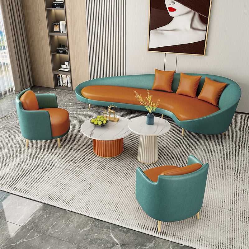 Modern Sloped Arm Curved Sofa Faux Leather Moon Shape Sofa for Living Room