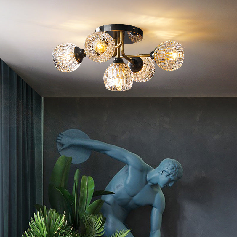 Glass Semi Flush Mount Light Modern Style Black Semi Flush Ceiling Light