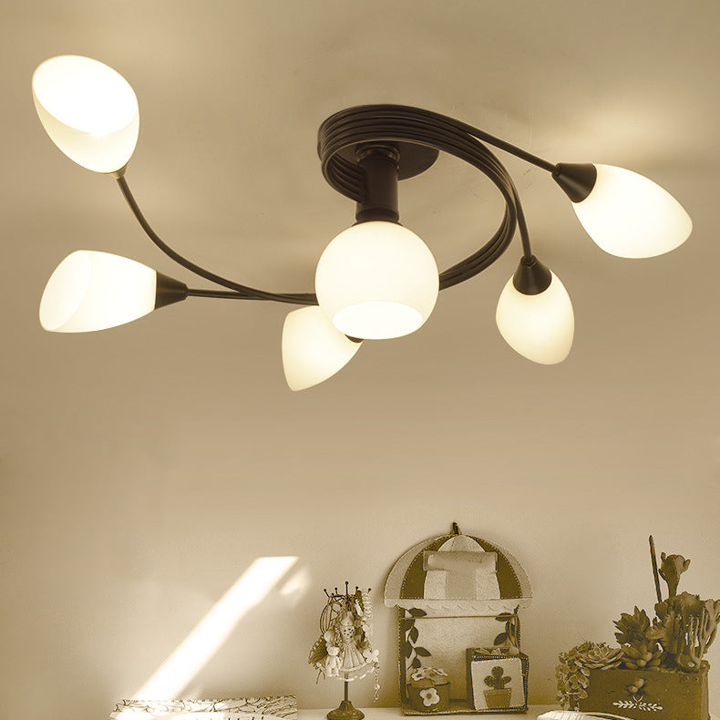 Black Semi Flush Mount Light Simple Glass Shaded Ceiling Mounted Light