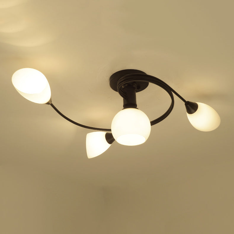 Black Semi Flush Mount Light Simple Glass Shaded Ceiling Mounted Light