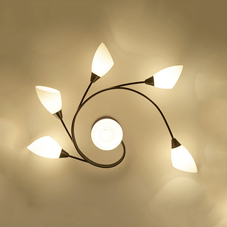Black Semi Flush Mount Light Simple Glass Shaded Ceiling Mounted Light
