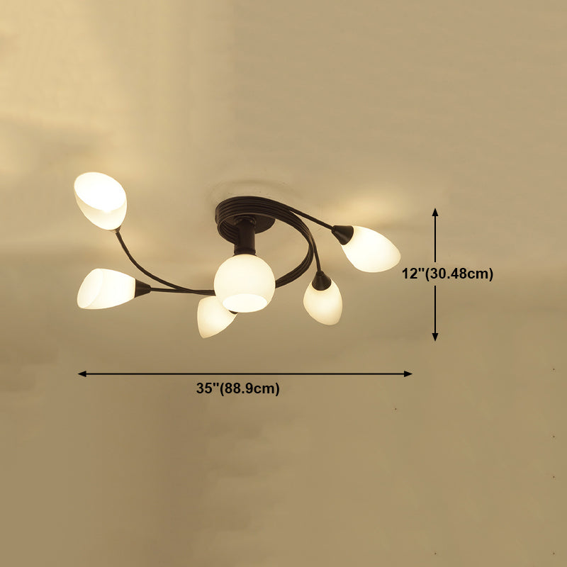 Black Semi Flush Mount Light Simple Glass Shaded Ceiling Mounted Light