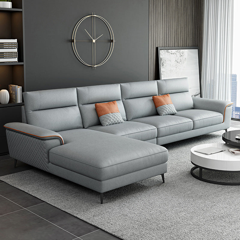 Modern Pillow Top Arm Sofa 4-Seater Faux Leather Sofa with Chaise