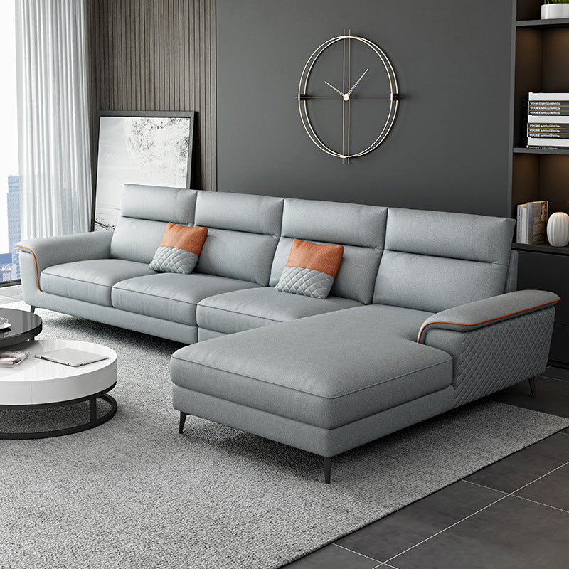 Modern Pillow Top Arm Sofa 4-Seater Faux Leather Sofa with Chaise