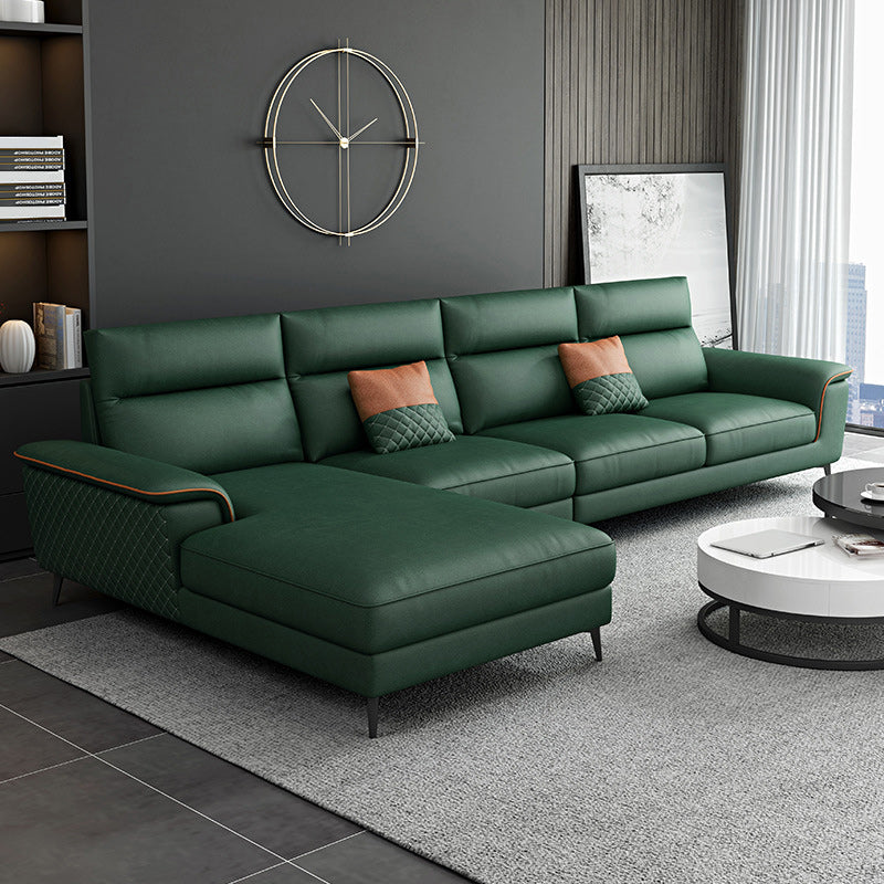 Modern Pillow Top Arm Sofa 4-Seater Faux Leather Sofa with Chaise