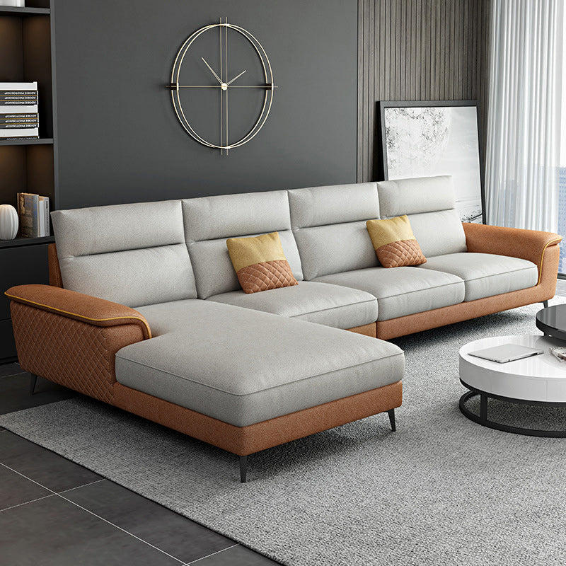 Modern Pillow Top Arm Sofa 4-Seater Faux Leather Sofa with Chaise