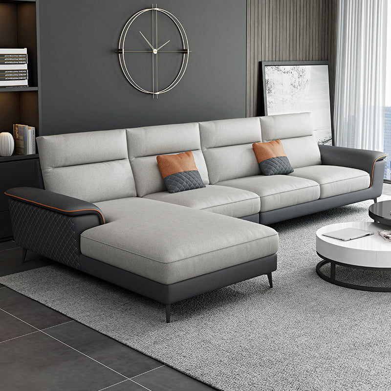 Modern Pillow Top Arm Sofa 4-Seater Faux Leather Sofa with Chaise