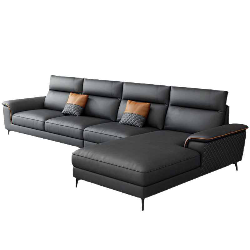 Modern Pillow Top Arm Sofa 4-Seater Faux Leather Sofa with Chaise