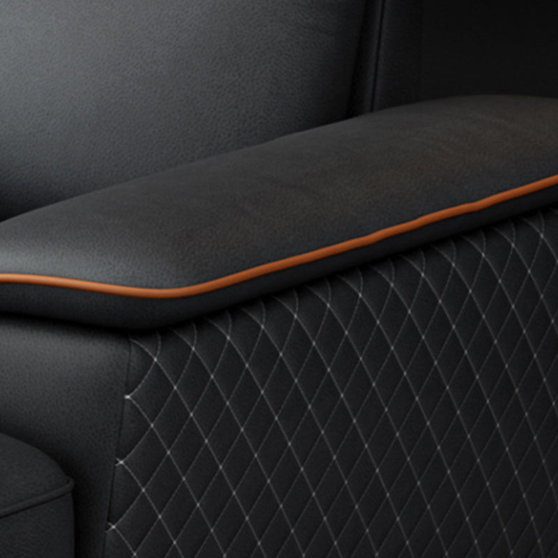 Modern Pillow Top Arm Sofa 4-Seater Faux Leather Sofa with Chaise