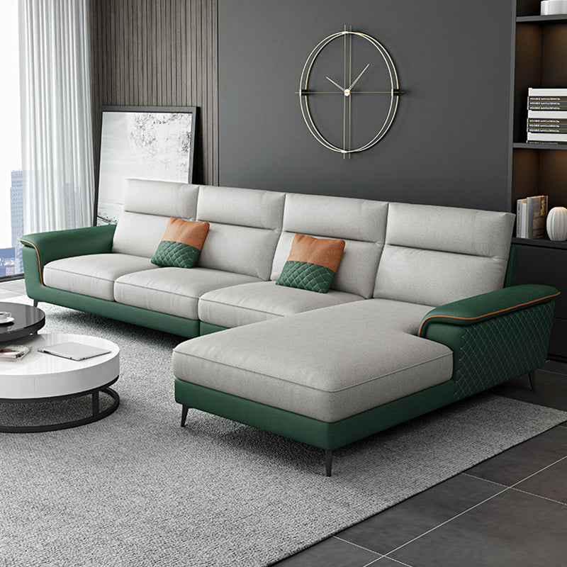 Modern Pillow Top Arm Sofa 4-Seater Faux Leather Sofa with Chaise