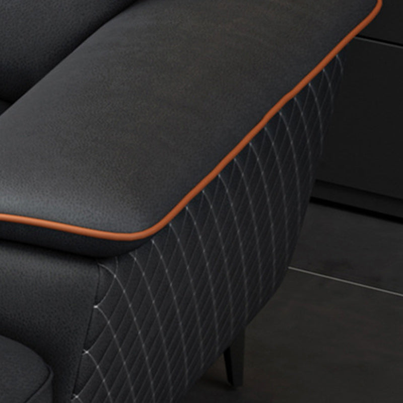 Modern Pillow Top Arm Sofa 4-Seater Faux Leather Sofa with Chaise