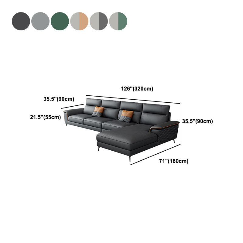 Modern Pillow Top Arm Sofa 4-Seater Faux Leather Sofa with Chaise