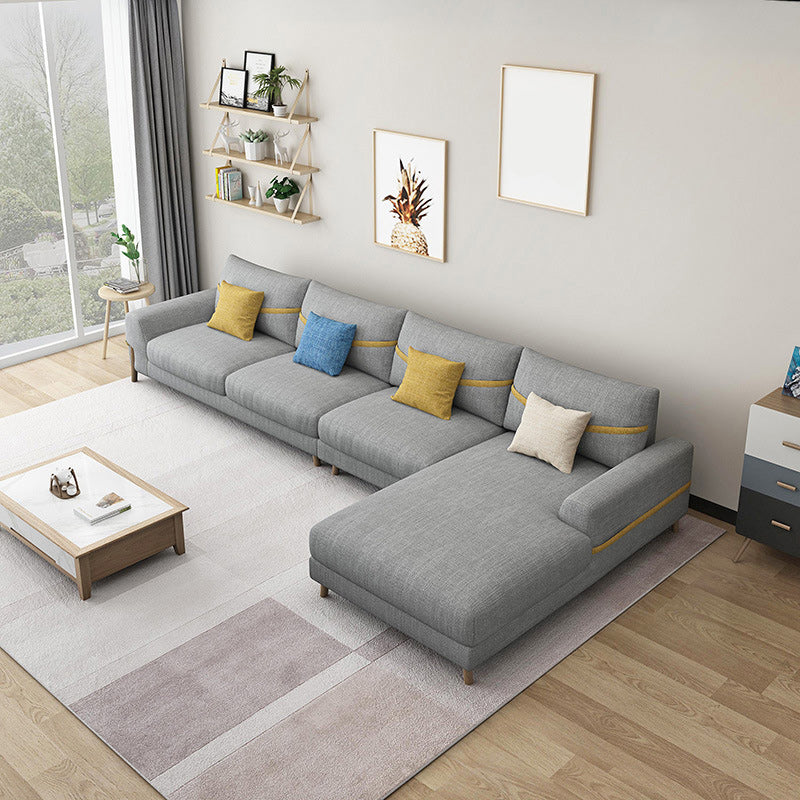 Fabric Sectional Pillow Back and Square Arms Sectional Sofa for 4 People