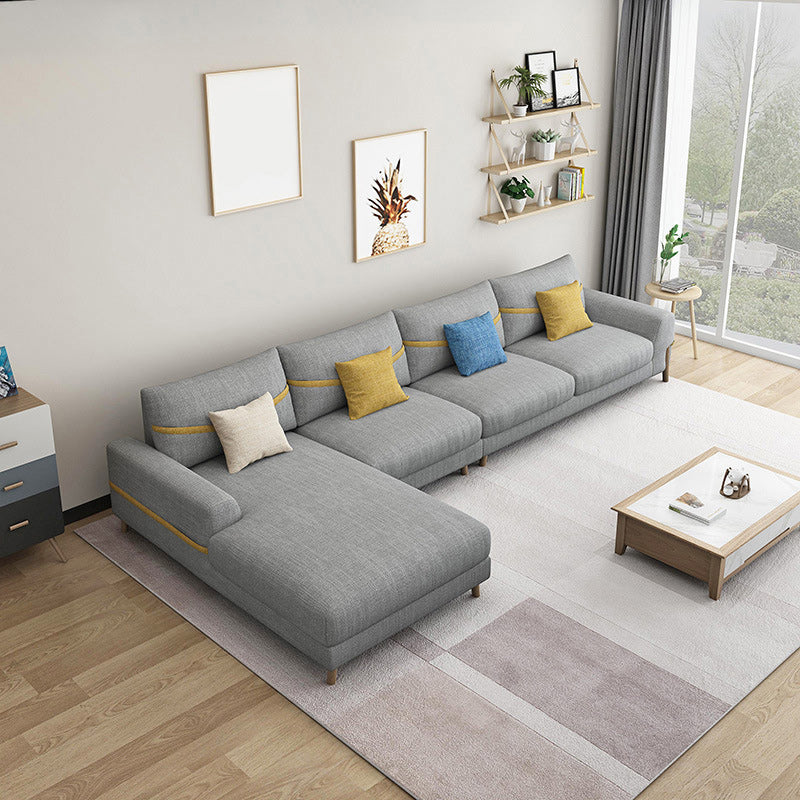 Fabric Sectional Pillow Back and Square Arms Sectional Sofa for 4 People