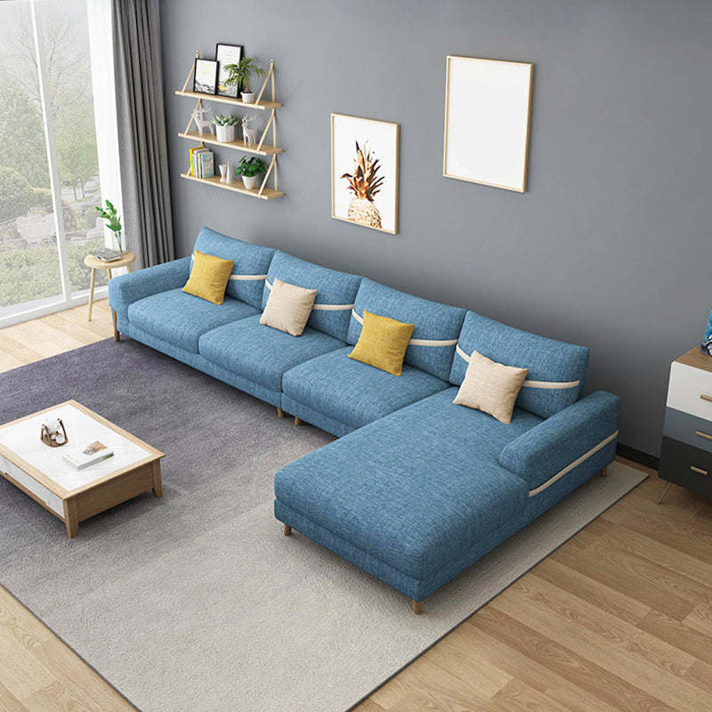 Fabric Sectional Pillow Back and Square Arms Sectional Sofa for 4 People