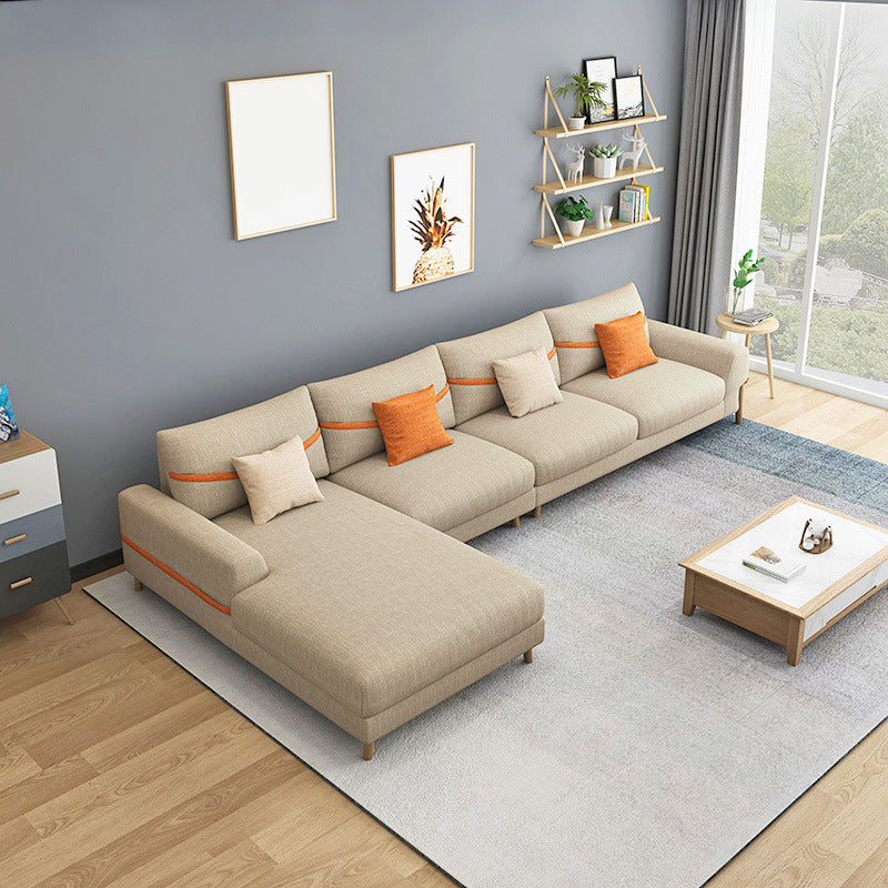 Fabric Sectional Pillow Back and Square Arms Sectional Sofa for 4 People